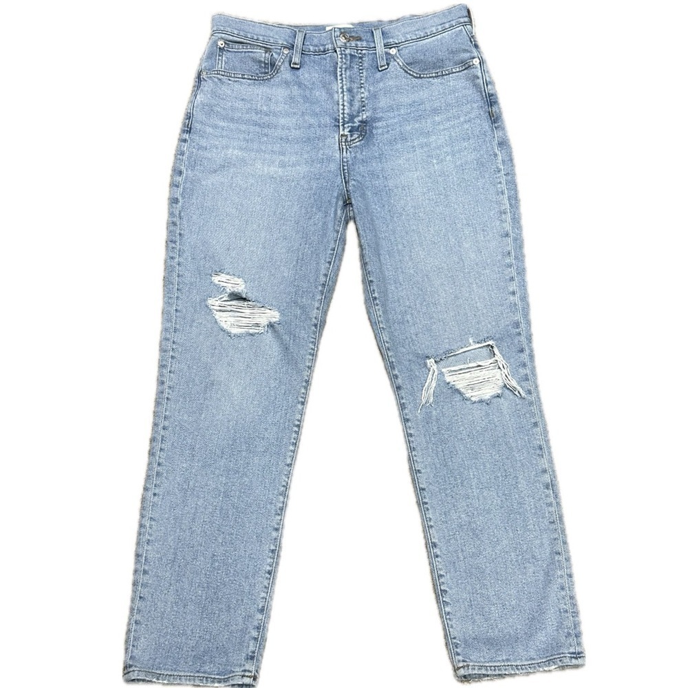 👖🕶️ MADEWELL High Rise Distressed Knee Jeans‎ | Light Wash Slim Cut | Sz 29